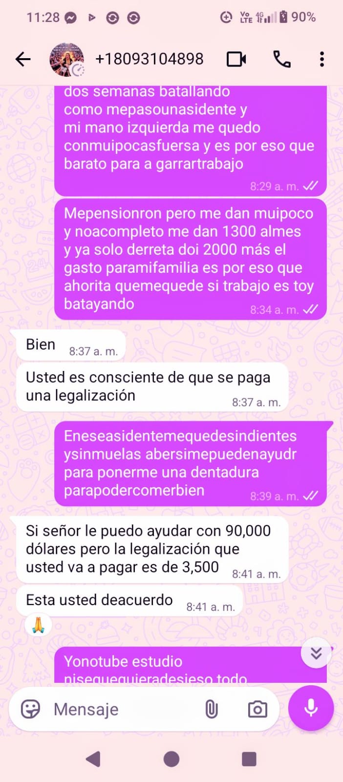 Captura del mensaje reportado