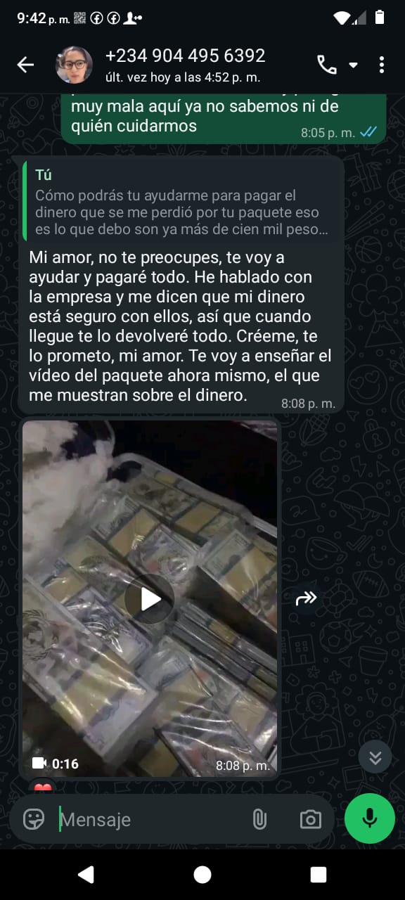 Captura del mensaje reportado