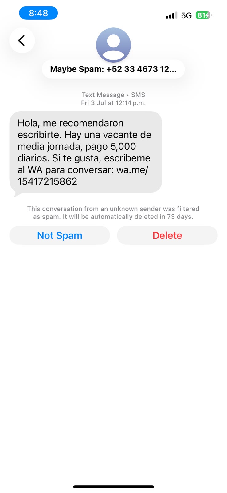 Captura del mensaje reportado