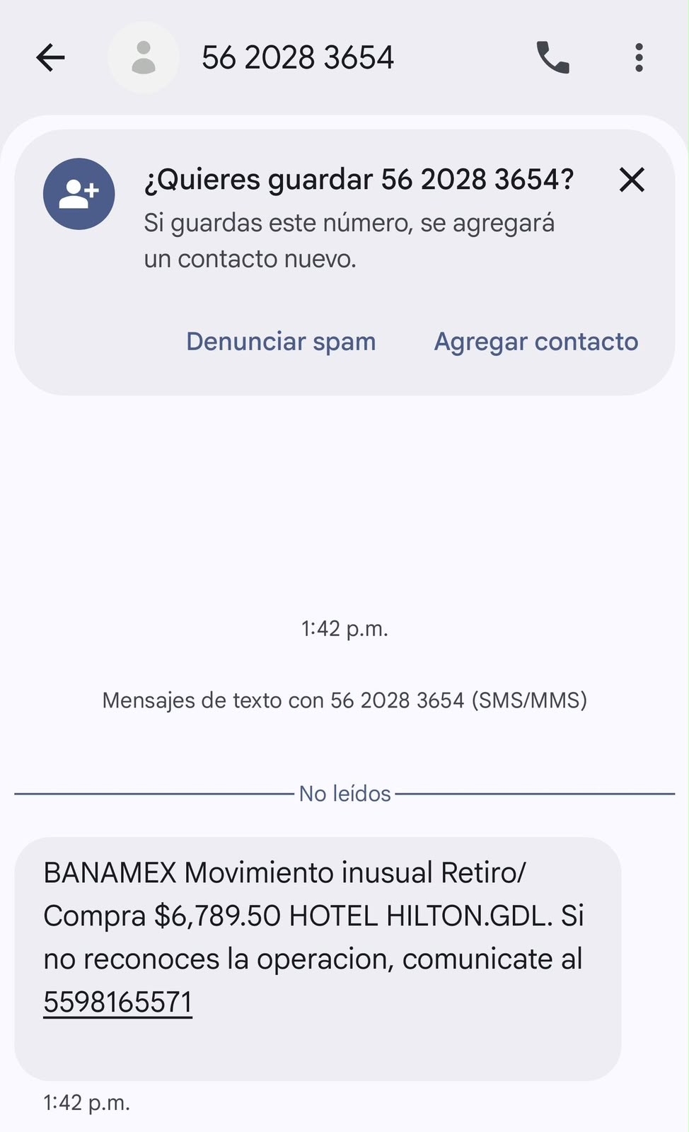 Captura del mensaje reportado